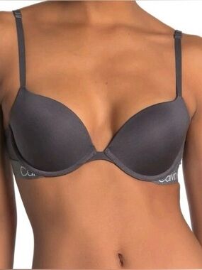 NEW, Calvin Klein, 36C, Push Up Bra Grey Strappy Back Underwire T-Shirt Bra